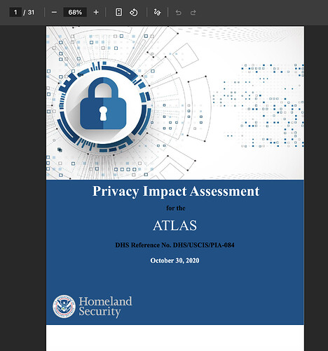 Титульная страница официального документа DHS/USCIS/PIA-084 ATLAS